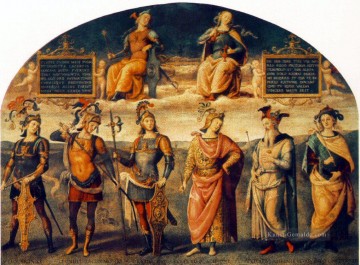  renaissance - Fortitude und Mäßigkeit mit Six Antike Helden 1497 Renaissance Pietro Perugino